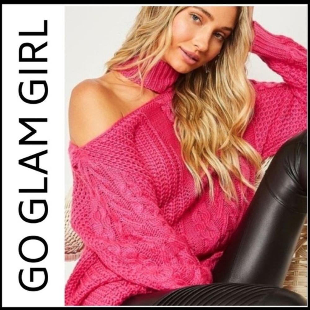 Glam Girl Fashion Pink Cable Knit Sweater